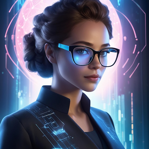 Binary code cyber business woman images with ai generated