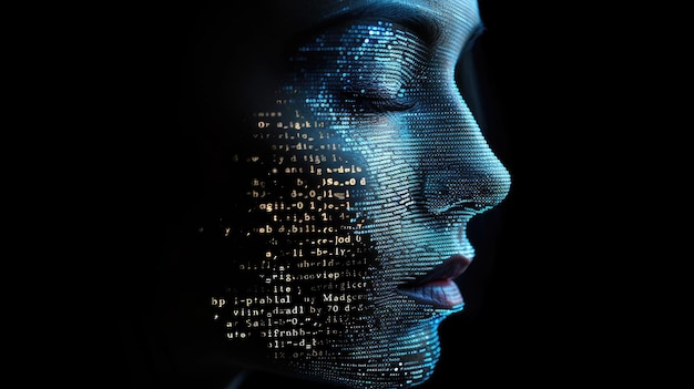 Binary code forming the shape of a human head digital communication theme