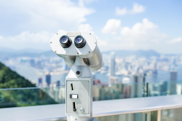 Binocular in the lookout from the Peak in Hong Kong