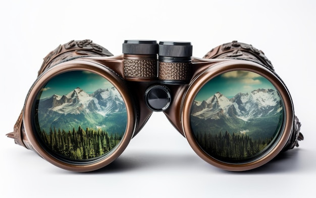 Binoculars Observing Vast Landscape on white background