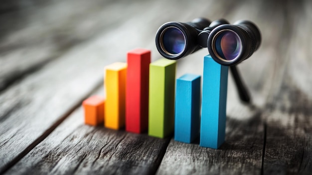 Photo binoculars on top of a bar chart