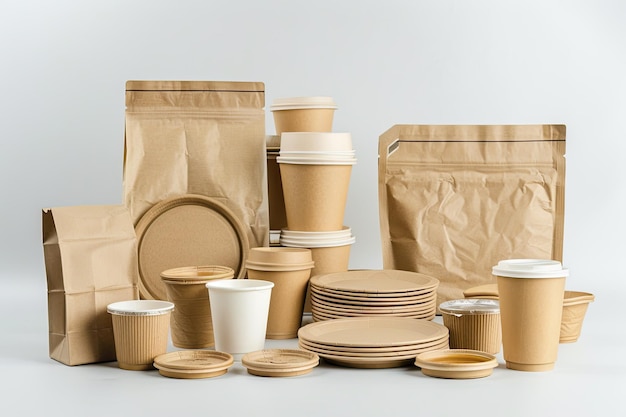 Biodegradable Food Packaging on White Background