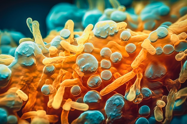 Biofilm of antibiotic resistant bacteria closeup view Rodshaped and spherical bacteria