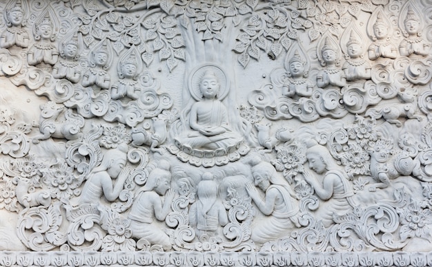 Biography of Lord Buddha Made of bare cement Decoration on the wall, wall