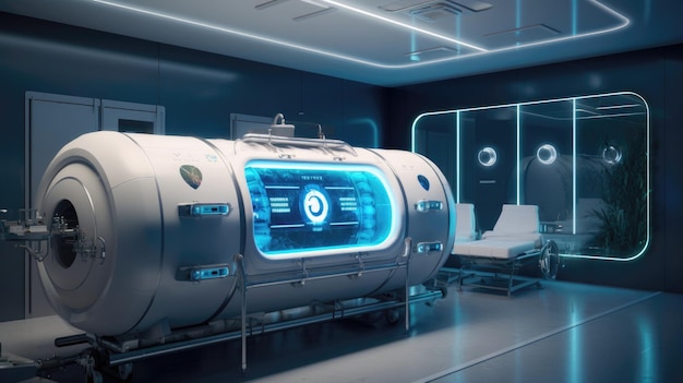 A biohacking space with a hyperbaric oxygen therapy chamber Generative AI