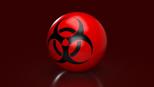 The biohazards logo on red ball for medical or sci concept 3d rendering