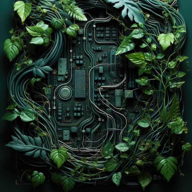 biological circuit board made of vining plants futurism