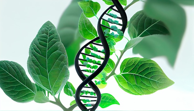 Biology laboratory nature and science plant and environmental study DNA gene therapy and plants with biochemistry structures on white backgrounds Generative Ai