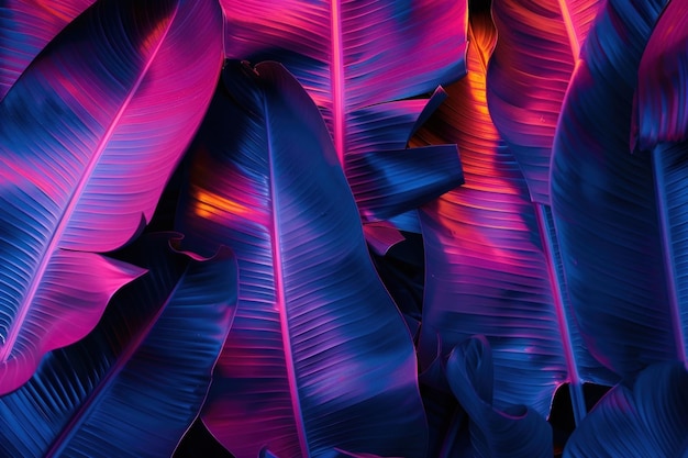 Photo bioluminescence banana leaf background backgrounds purple plant