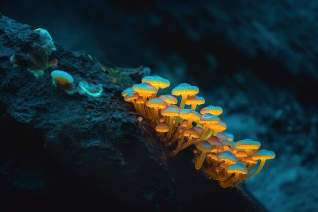 Photo bioluminescence fungi kingdom outdoors nature fungus