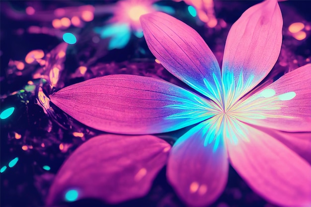 bioluminescent beautiful fairy flowers background AI Generative