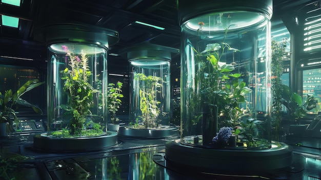 Bioluminescent Botanical Lab Where Future Plants Thrive in Glass Tubes