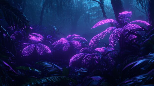 Photo bioluminescent forest where nature meets tech in a neonlit ar experience