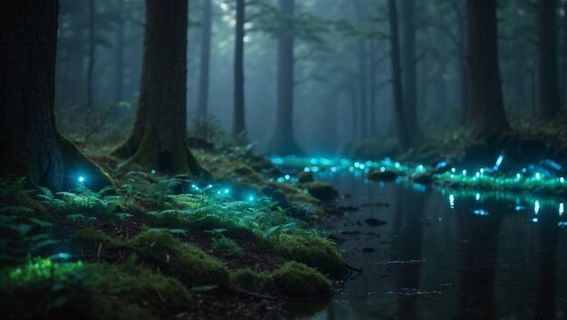 Bioluminescent Mystical Forest Illuminated by Natures High Technology