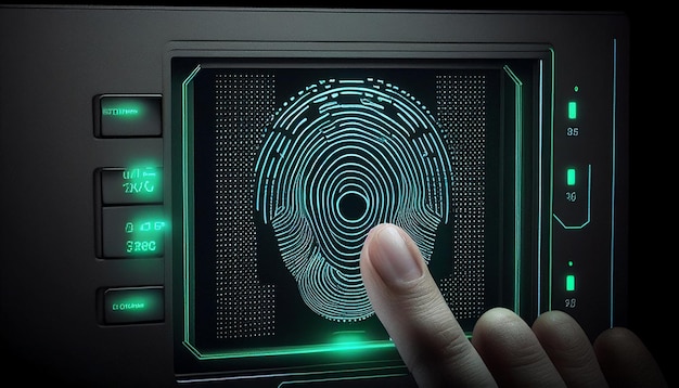 Biometric Fingerprint Digital Scan Technology scanning identification Digital security and private data access concept using fingerprint scanner Generative AIx9