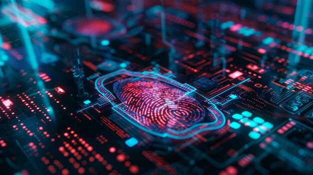 Biometric security concept on circuit board