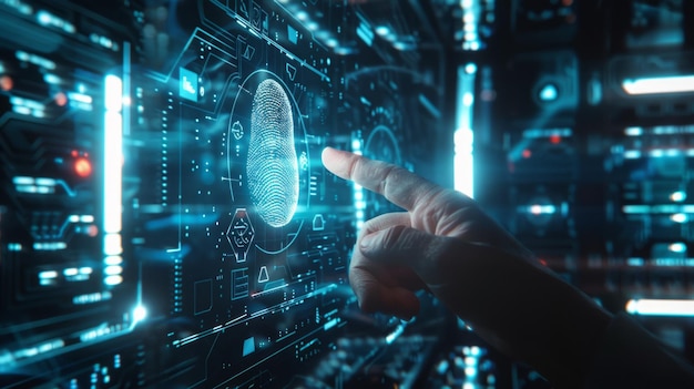 Biometric security concept on circuit board