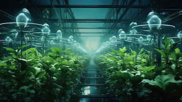 Bionic plants advanced technology innovative bioengineered flora enhanced photosynthesis futuristic agriculture Created with Generative AI technology