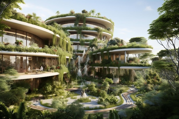 Biophilic Architecture Design Lush Vegetation Generative AI