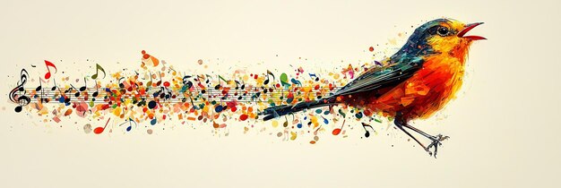 Photo bird in artistic splash of musical color tones on canvas