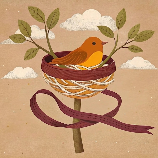 Photo a bird in a basket with a ribbon that says quot bird quot