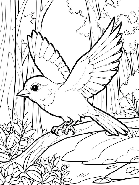 Bird black and white drawing of a bird with wings spread coloring page birds illustration