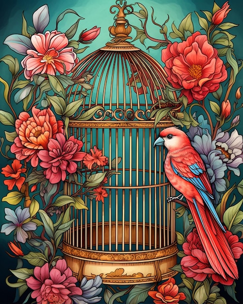 Bird Cage in Colored Paper Style