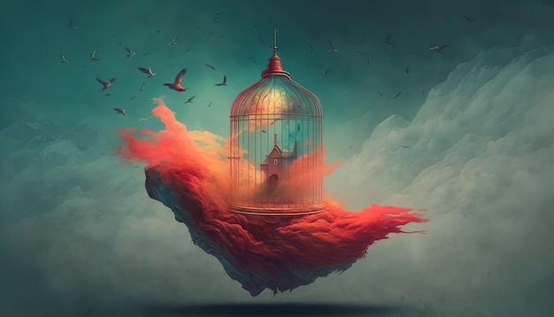 A bird in a cage the concept of freedom Creative illustration Ai Generate