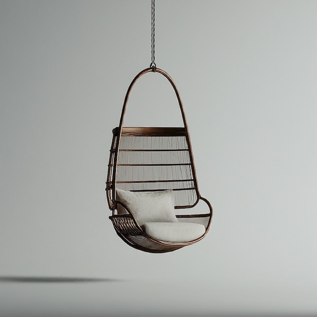 Photo a bird cage hanging from a ceiling with a white pillow