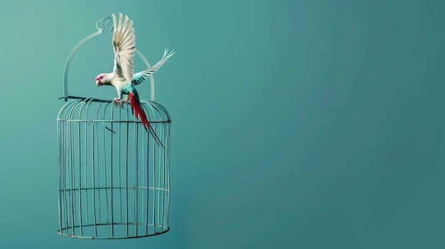 Photo a bird in a cage with a red tail