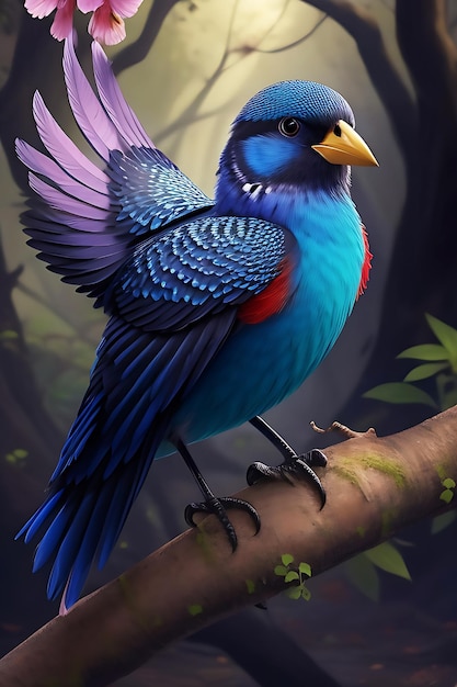 bird A colorful bird sitting on a branch with flowers ai generated