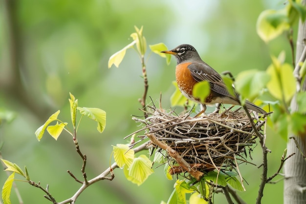 Bird Constructs Nest With Care