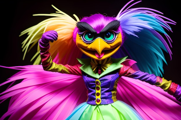 Bird doll in stylish colorful clothes AI generated