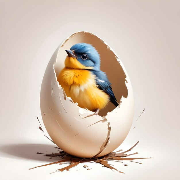 Photo a bird in a egg that is broken