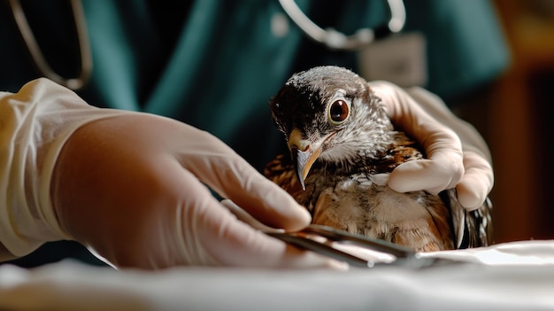 Photo bird examination at the veterinary clinic