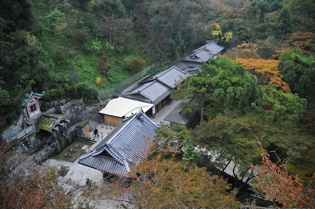 Bird eye view perspective of Japanese ancient buildings in Kyoto