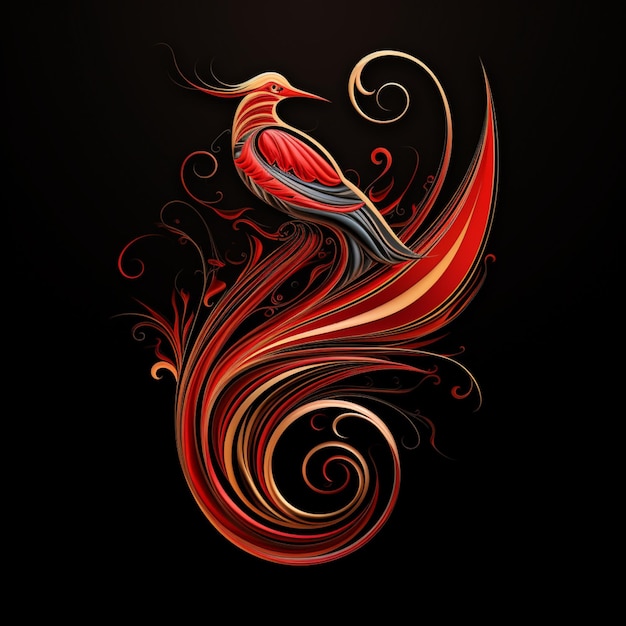 Bird feather red black logo design vector illustrations picture AI generated art