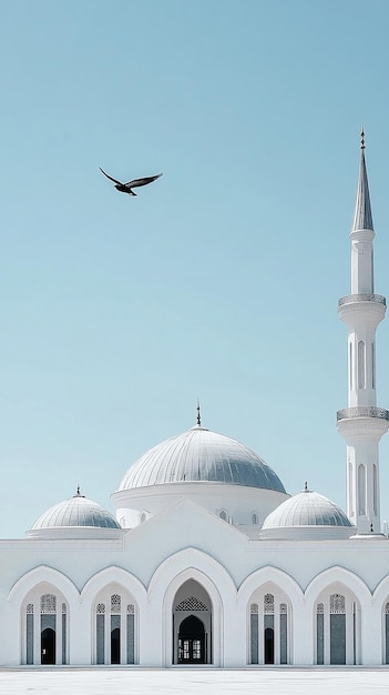 a bird flying over a mosque with a bird flying in the sky