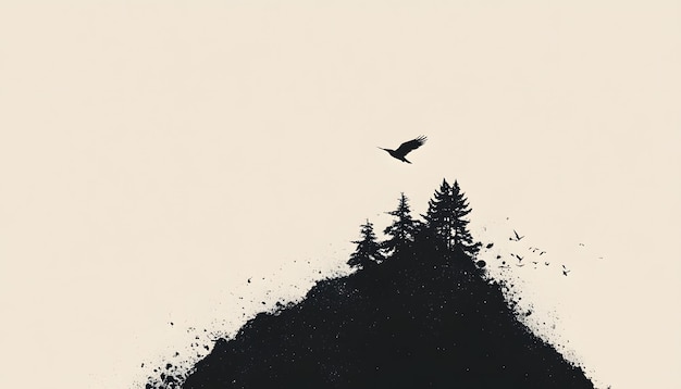 Photo a bird flying over a mountain with a large bird flying over it