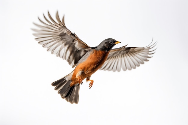 Bird flying on the sky having White Background Generative Ai