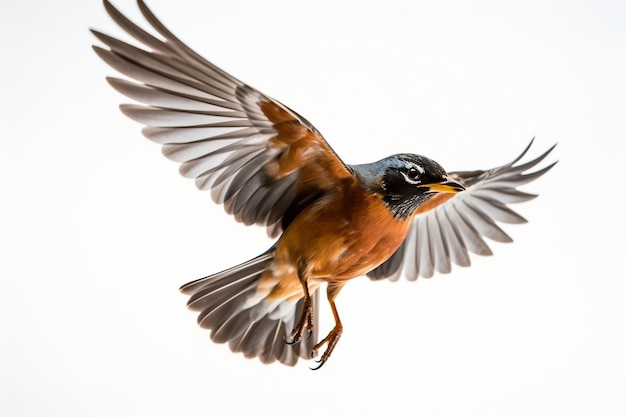 Bird flying on the sky having White Background Generative Ai