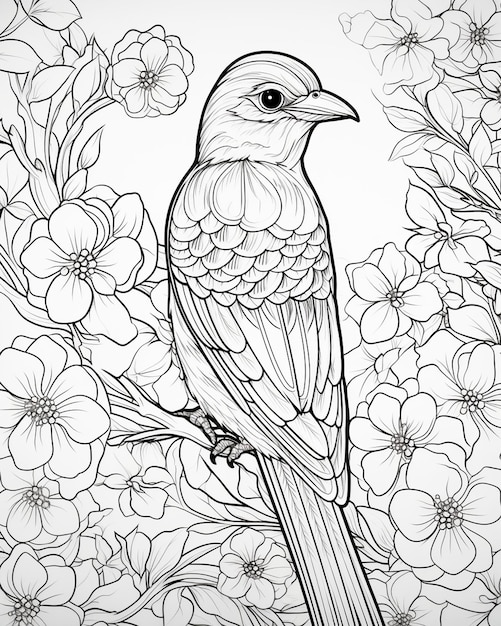 Bird Hand Doodled Coloring Pages Flower