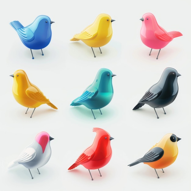 Bird icon isolated glossy plastic 3d color birds illustration realistic style animal popular bird