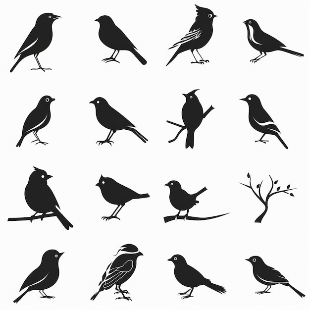 Photo bird icon set black and white sparrow symbols bird sign collection wild animal pictograms on white