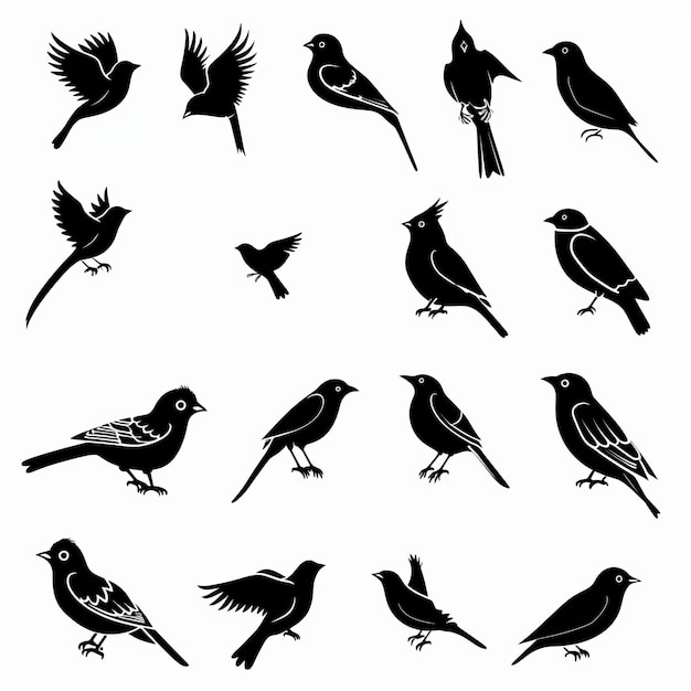 Photo bird icon set black and white sparrow symbols bird sign collection wild animal pictograms on white