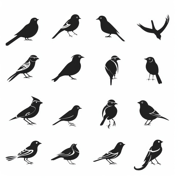 Photo bird icon set black and white sparrow symbols bird sign collection wild animal pictograms on white