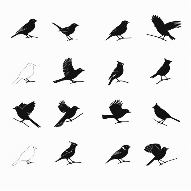 Photo bird icon set black and white sparrow symbols bird sign collection wild animal pictograms on white