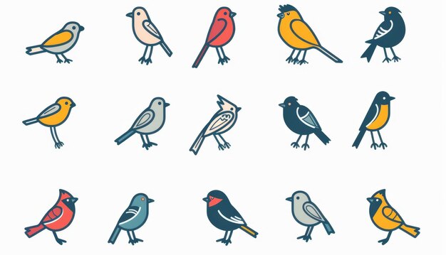 Photo bird icon set sparrow symbols bird sign collection wild animal pictograms flying wildlife on white