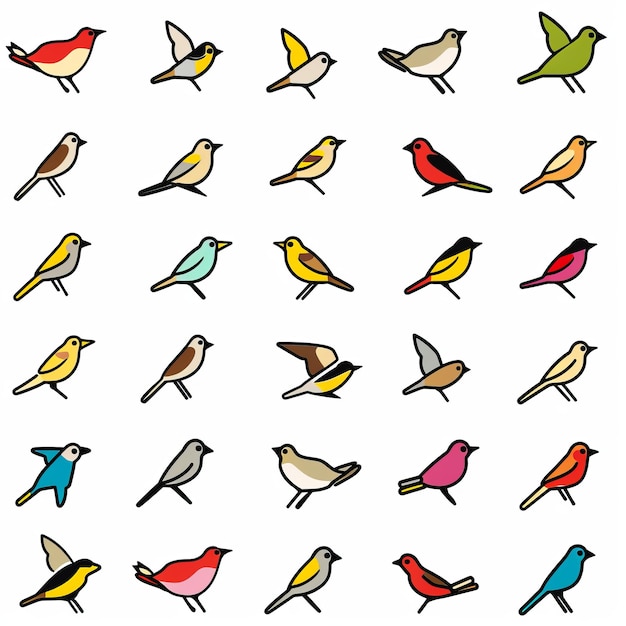 Photo bird icon set sparrow symbols bird sign collection wild animal pictograms flying wildlife on white