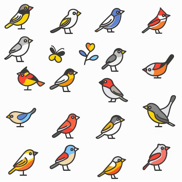 Bird icon set sparrow symbols bird sign collection wild animal pictograms flying wildlife on white